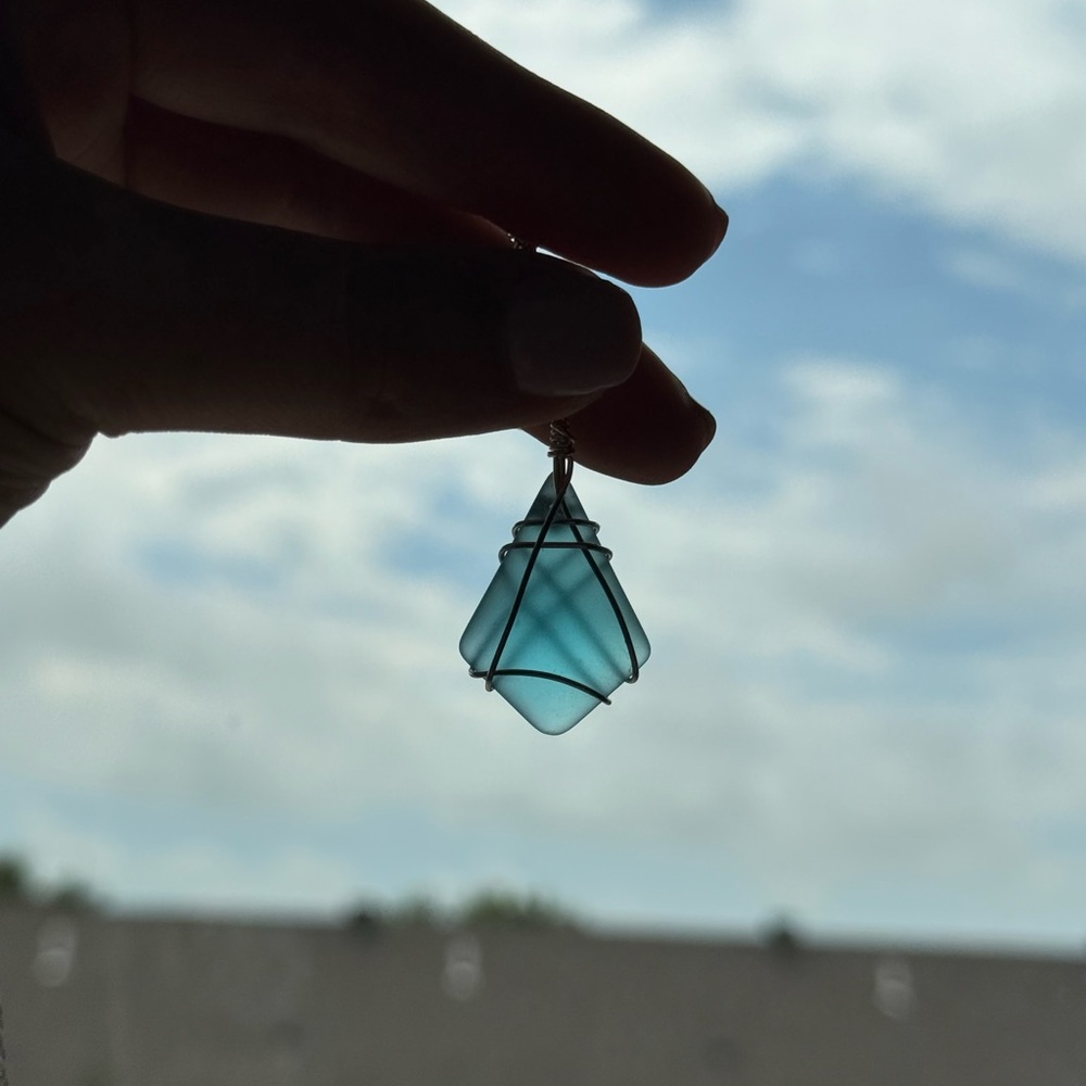 Elegant Blue Wire-Wrapped Sea Glass